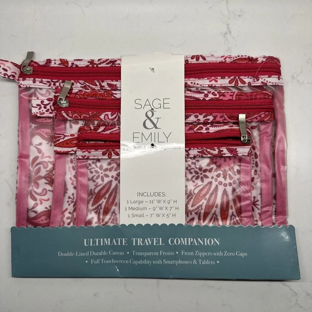 Bath & Body 3 Piece Travel Zip Pouch Bags W/ Jewelry Case Stocking Stuffer Gift